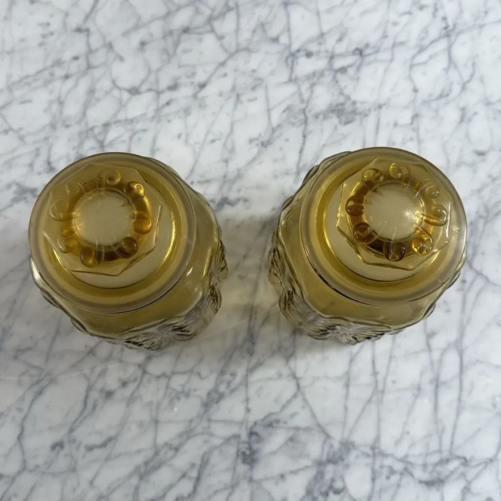 Vintage L.E. Smith Atterbury Scroll glass canister jar X2 apothecary